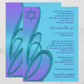Invitation Étoile de David violette sarcelle pour Bat Mitzvah (Devant / Derrière)