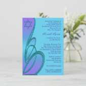 Invitation Étoile de David violette sarcelle pour Bat Mitzvah (Debout devant)