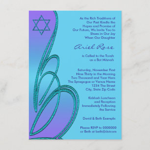 Invitation Étoile de David violette sarcelle pour Bat Mitzvah