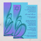 Invitation Étoile de David violette sarcelle pour Bat Mitzvah (Devant / Derrière)
