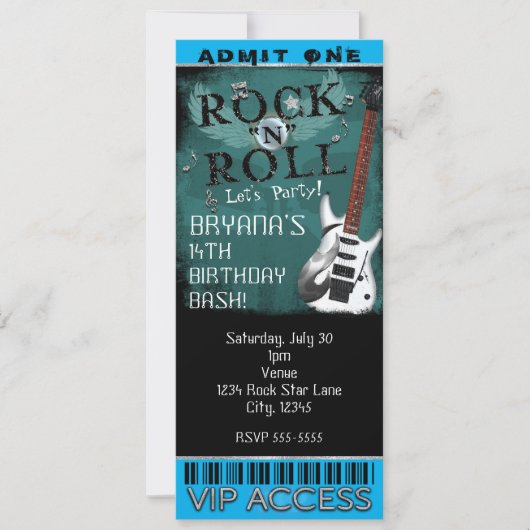 Invitation Étoile de Glam Rock N Roll Anniversaire Billet VIP (Devant)