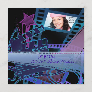 Invitation Étoile de Hollywood de photo violette de Bat Mitzv