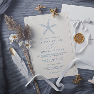 Invitation Étoile de mer bleu poussiéreux Mariage élégant mod