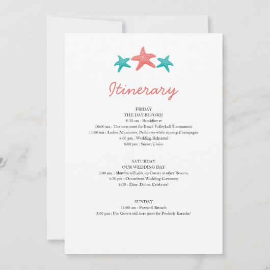 Invitation Étoile de mer corail sarcelle Mariage Bienvenue au (Dos)