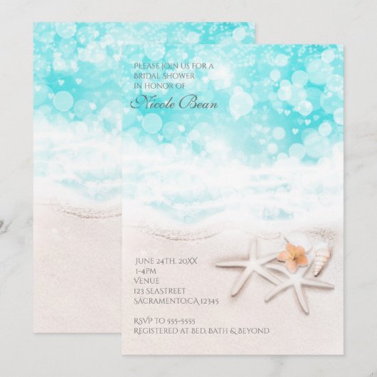Invitation Étoile de mer de plage sablonneuse blanche invitat (Devant / Derrière)