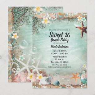 Invitation Étoile de mer élégante de la plage et perles Douce