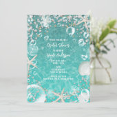 Invitation Étoile de mer enchantée sarcelle et robe de mariée (Debout devant)