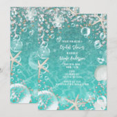 Invitation Étoile de mer enchantée sarcelle et robe de mariée (Devant / Derrière)