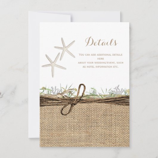 Invitation Étoile de mer rustique côtière détails de mariage  (Devant)