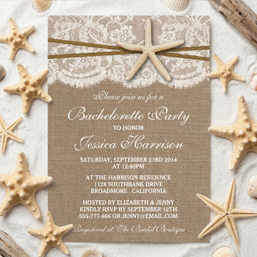 Invitation Étoile de mer rustique sur toile de jute Enterreme