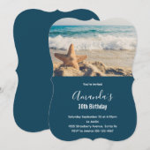 Invitation Étoile de mer sur une photo d'anniversaire de plag (Devant / Derrière)