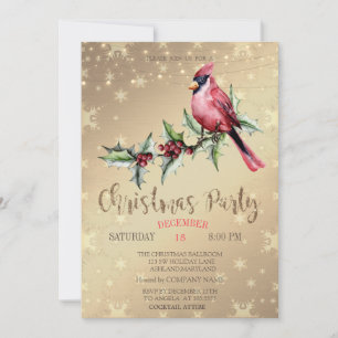 Invitation Étoile de Noël Cardinal Rouge Baie de Houx Or