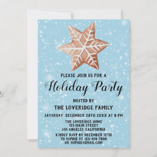 Invitation Étoile de Noël Cookie Fête de vacances Bleu Neige
