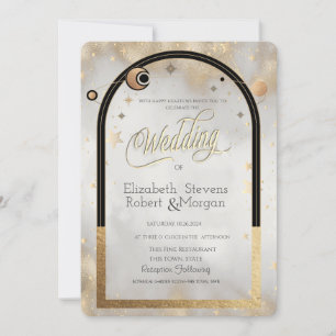 Invitation Étoile d'Or Céleste Soleil et Lune Galaxie Mariage