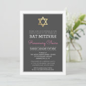 Invitation ÉTOILE D'OR DAVID bat mitzvah moderne gris rose (Debout devant)
