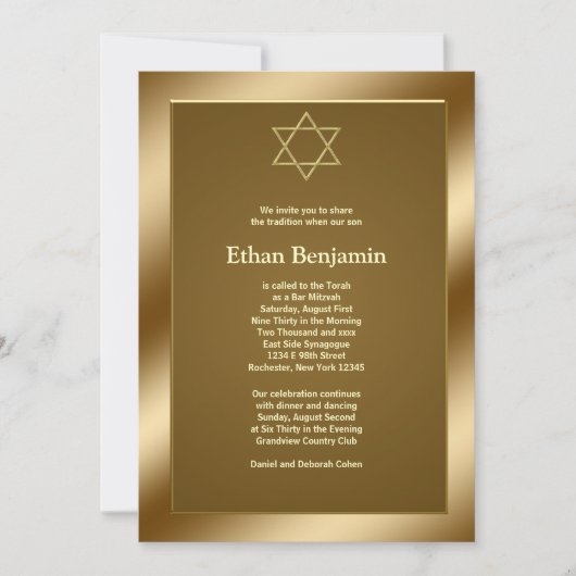 Invitation Étoile d'or de David Bar Mitzvah (Devant)