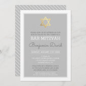 Invitation ETOILE D'OR DE DAVID bar mitzvah moderne simple gr (Devant / Derrière)