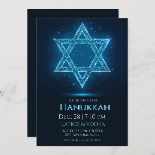 Invitation Étoile électrique brillante de David Hanoukka Part (Devant / Derrière)