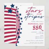 Invitation Étoile et rayures Fête du drapeau américain BBQ Me (Devant / Derrière)