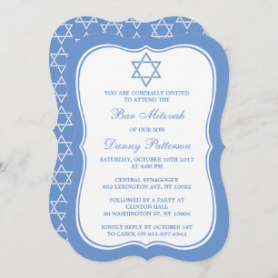 Invitation Étoile Juive Bleue Chic Et Blanc De David Bar Mitz