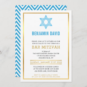 Invitation Étoile juive bleue de la BARRE MITZVAH d'or