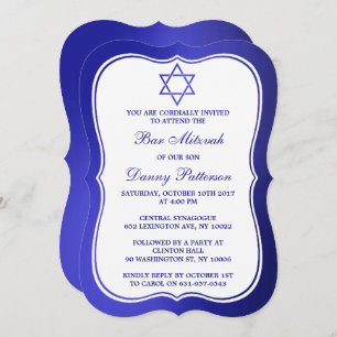 Invitation Etoile Juive Bleue Métallique De David Bar Mitzvah