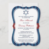 Invitation Etoile Juive Rouge, Blanc Et Bleu De David Bar Mit (Devant)