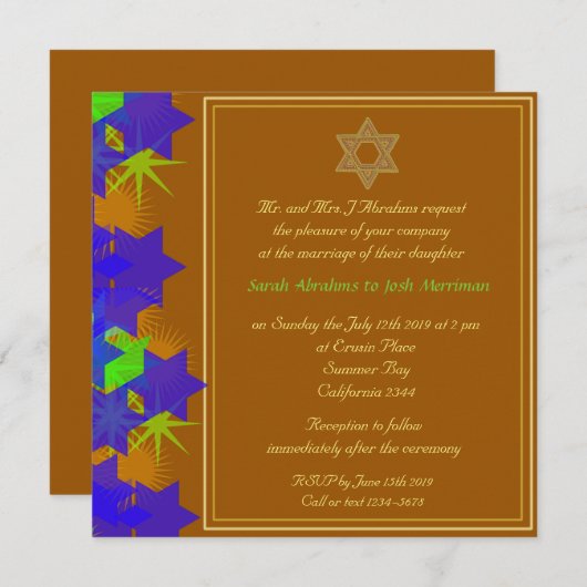 Invitation Étoile mariage juive de David (Devant / Derrière)