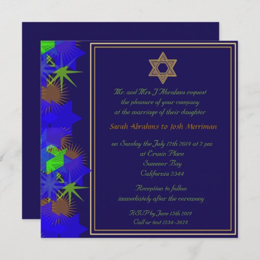 Invitation Étoile mariage juive de David (Devant / Derrière)