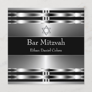 Invitation Étoile noire d'argent de David Bar Mitzvah