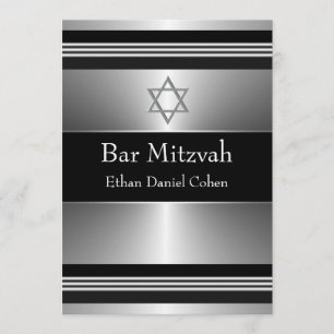 Invitation Étoile noire d'argent de David Bar Mitzvah