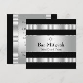 Invitation Étoile noire d'argent de David Bar Mitzvah (Devant / Derrière)