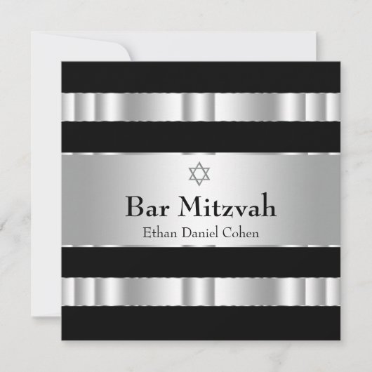 Invitation Étoile noire d'argent de David Bar Mitzvah (Devant)