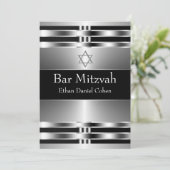 Invitation Étoile noire d'argent de David Bar Mitzvah (Debout devant)