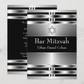 Invitation Étoile noire d'argent de David Bar Mitzvah (Devant / Derrière)