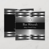 Invitation Étoile noire de David Bar Mitzvah en argent (Devant / Derrière)