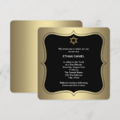 Invitation Étoile noire et or de David Bar Mitzvah (Devant / Derrière)