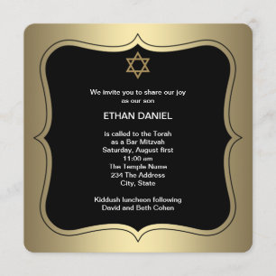Invitation Étoile noire et or de David Bar Mitzvah