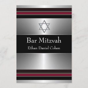 Invitation Étoile noire rouge argent de David Bar Mitzvah