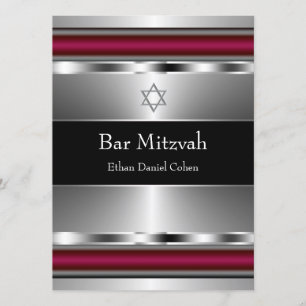Invitation Étoile noire rouge de David Bar Mitzvah