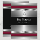 Invitation Étoile noire rouge de David Bar Mitzvah (Devant / Derrière)