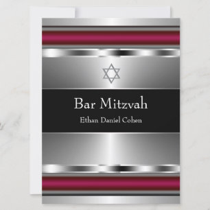 Invitation Étoile noire rouge de David Bar Mitzvah
