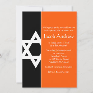 Invitation Etoile orange et noire de David Bar Mitzvah