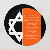 Invitation Etoile orange et noire de David Round Bar Mitzvah (Devant / Derrière)
