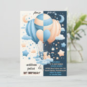 Invitation étoile ours brun Hot Air Balloon Twins 1er anniver (Debout devant)