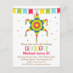 Invitation Étoile Pinata Fiesta Mexicaine Anniversaire Enfant