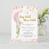 Invitation Étoile rose pâle et Baby shower lune (Debout devant)