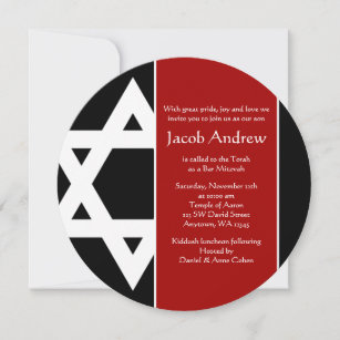 Invitation Etoile rouge et noire de David Round Bar Mitzvah