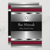Invitation Étoile rouge noire de David Bar Mitzvah (Devant / Derrière)