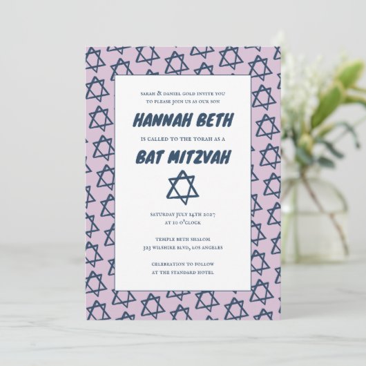 Invitation Étoile simple de David Custom B'nai Bat Bar Mitzva (Debout devant)